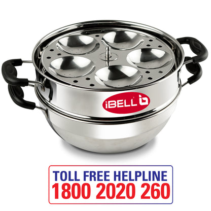 iBELL Stainless Steel 2 Plate Idli Pot with Kadai, (3L) Silver
