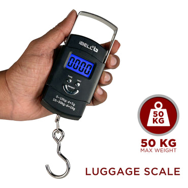 iBELL Weight Machine For Luggage Weighing Scale, Portable, 50 KG, Stainless Steel Hook, Digital LED Display & Tare Function, LS050M (Black)