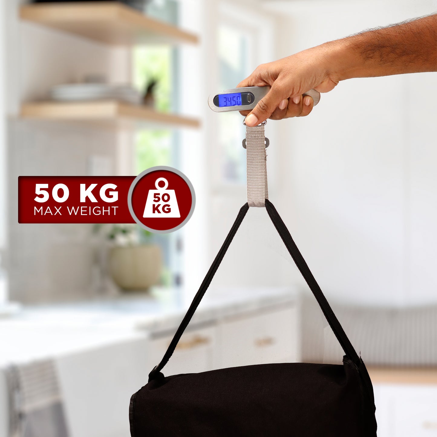 iBELL Premium Stainless Steel Weight Machine For Luggage Weighing Scale, Portable, 50 KG, Hook Type With Digital LED Screen & Tare Function, LS5010M (Silver)