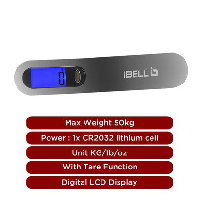 iBELL Premium Stainless Steel Weight Machine For Luggage Weighing Scale, Portable, 50 KG, Hook Type With Digital LED Screen & Tare Function, LS5010M (Silver)