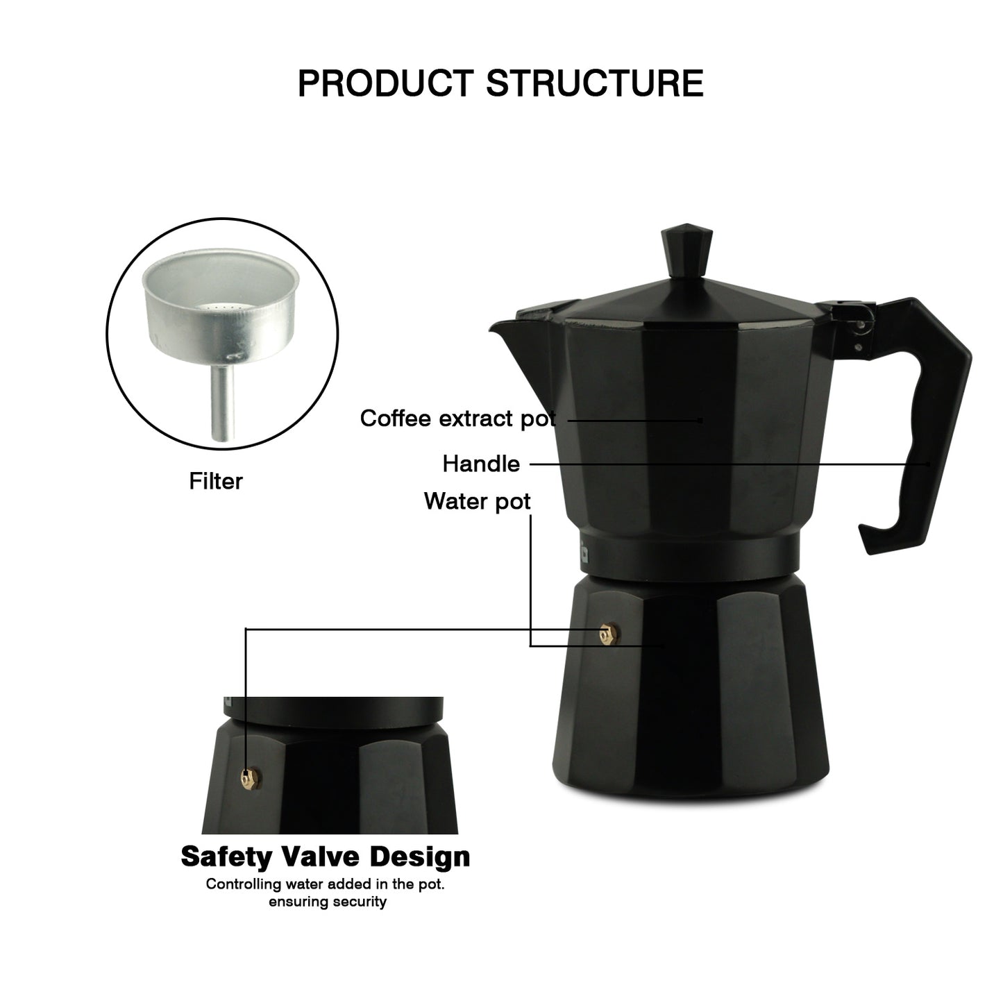 IBELL MP6370S Classic 6 Cup Moka Pot Espresso Maker/Percolator/filter Coffee Maker, Italian Espresso - Black