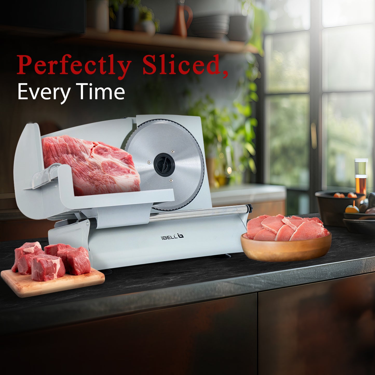 iBELL MS2330M Electric Meat Slicer, 1000W,Heavy Duty Meat Cutter, Chopper & Mincer with Stainless Steel Blade for Boneless Meat/Bread/Cheese/Vegetables (Silver)