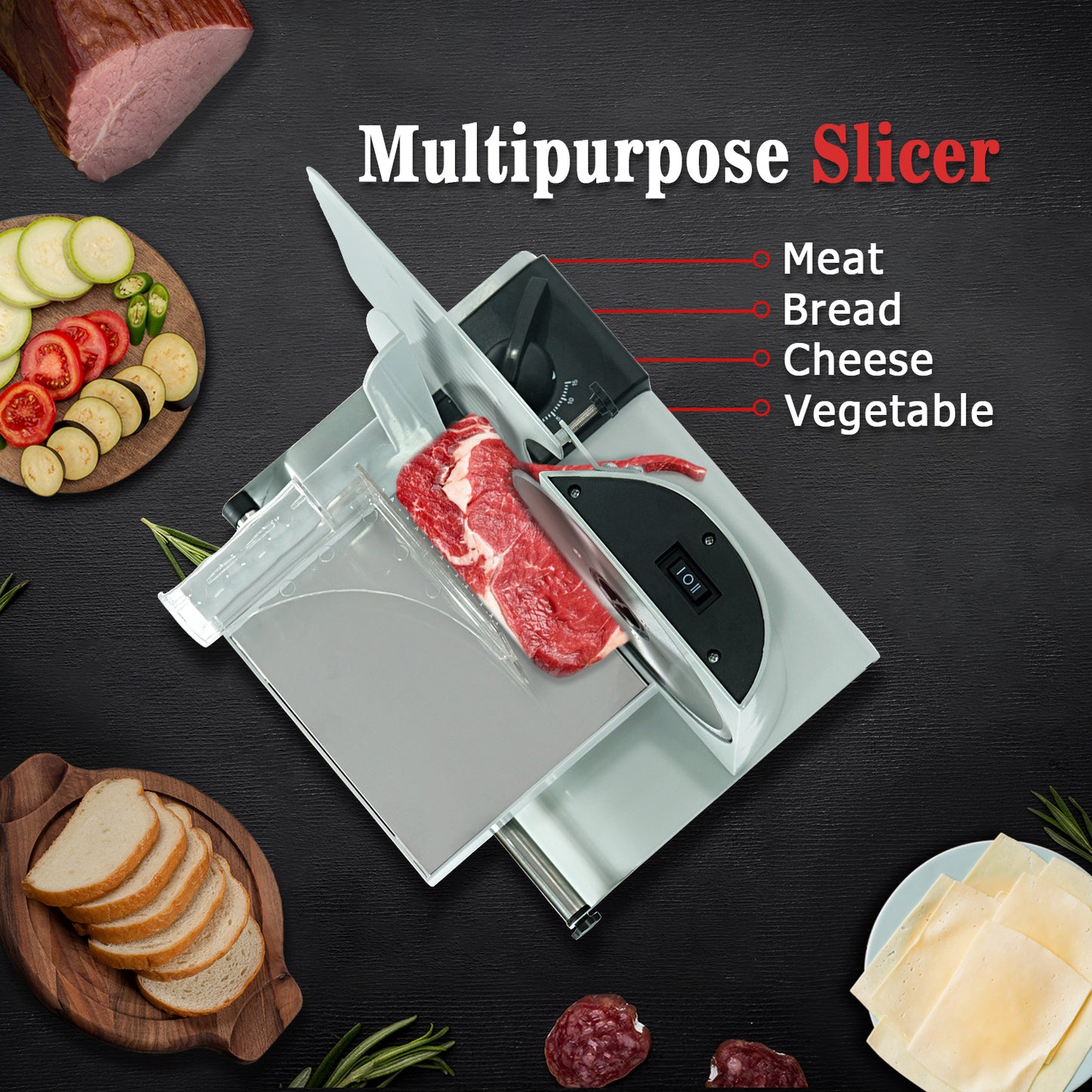 iBELL MS2330M Electric Meat Slicer, 1000W,Heavy Duty Meat Cutter, Chopper & Mincer with Stainless Steel Blade for Boneless Meat/Bread/Cheese/Vegetables (Silver)