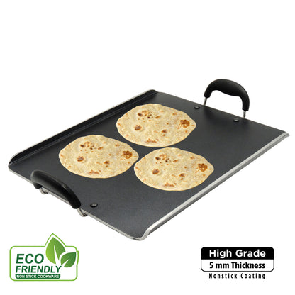 IBELL 3833DLX Non Stick Tawa, Dosa Roti Chapati Pathiri Tawa, Large Rectangular Aluminium Body with Bended Edge, 37.5cm x 31.5cm with 5mm Thickness (Black)