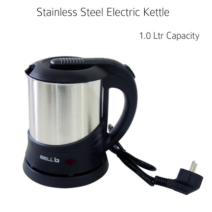 IBELL SEK110 Electric Kettle 1L- 1350W Stainless Steel, 360 degree Cordless Rotating Base, Auto Cut Off Function (Black)