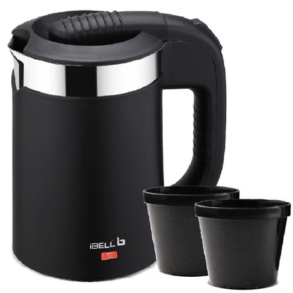iBELL Sek105Bl Electric Kettle 500 Ml With Removable Lid,950 Watt,Auto Cut Off Function,Stainless Steel With Insulation,2 Glasses Free,Double Wall Kettle (Black),950 Watts,0.5 Liter