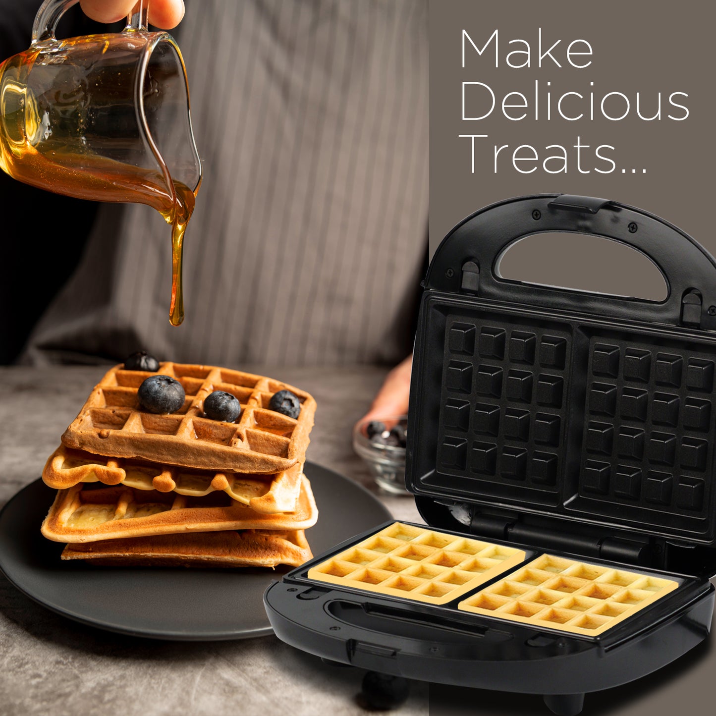 iBELL SM1301 3-in-1 Sandwich Maker, Big Size, 750 Watt, with Detachable Plates for Toast/Waffle/Grill (24 x 24 x 10 cm)