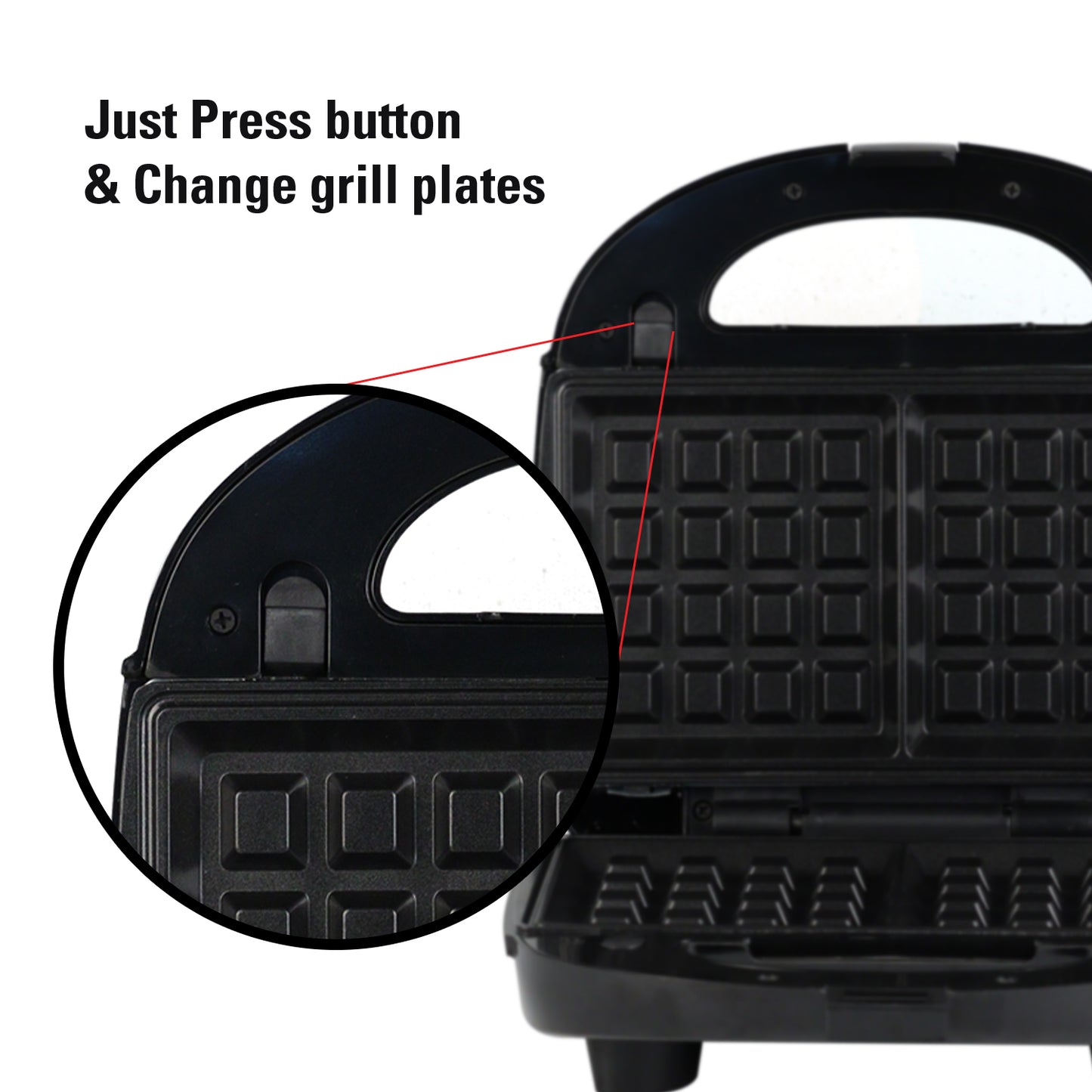 iBELL SM1301 3-in-1 Sandwich Maker, Big Size, 750 Watt, with Detachable Plates for Toast/Waffle/Grill (24 x 24 x 10 cm)