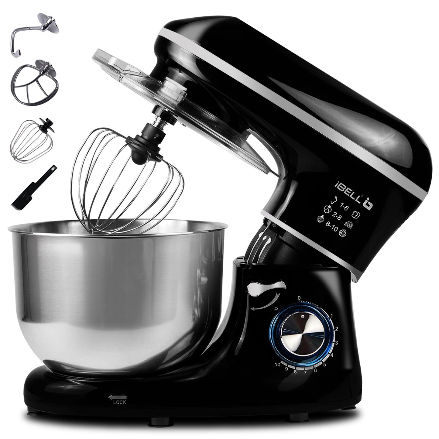 iBELL SM4600S Stand Mixer with Adjustable Head, 1500Watt, 6Litre Stainless Steel Bowl, 6 Speed Control, Multipurpose Mixer for Whipping, Kneading & Egg Beating (Black)