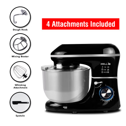 iBELL SM4600S Stand Mixer with Adjustable Head, 1500Watt, 6Litre Stainless Steel Bowl, 6 Speed Control, Multipurpose Mixer for Whipping, Kneading & Egg Beating (Black)