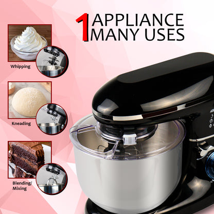 iBELL SM4600S Stand Mixer with Adjustable Head, 1500Watt, 6Litre Stainless Steel Bowl, 6 Speed Control, Multipurpose Mixer for Whipping, Kneading & Egg Beating (Black)