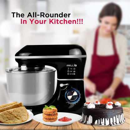 iBELL SM4600S Stand Mixer with Adjustable Head, 1500Watt, 6Litre Stainless Steel Bowl, 6 Speed Control, Multipurpose Mixer for Whipping, Kneading & Egg Beating (Black)