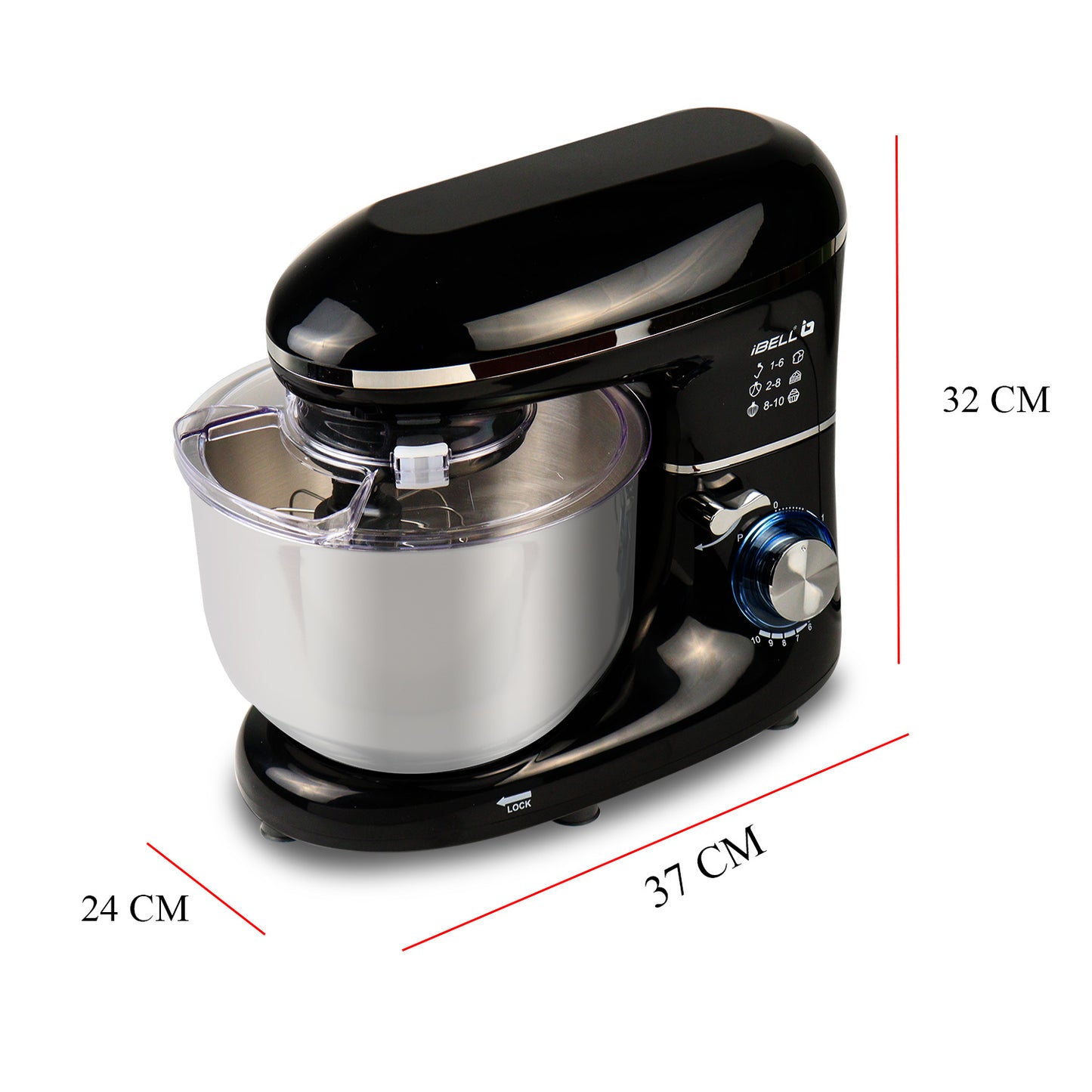 iBELL SM4600S Stand Mixer with Adjustable Head, 1500Watt, 6Litre Stainless Steel Bowl, 6 Speed Control, Multipurpose Mixer for Whipping, Kneading & Egg Beating (Black)