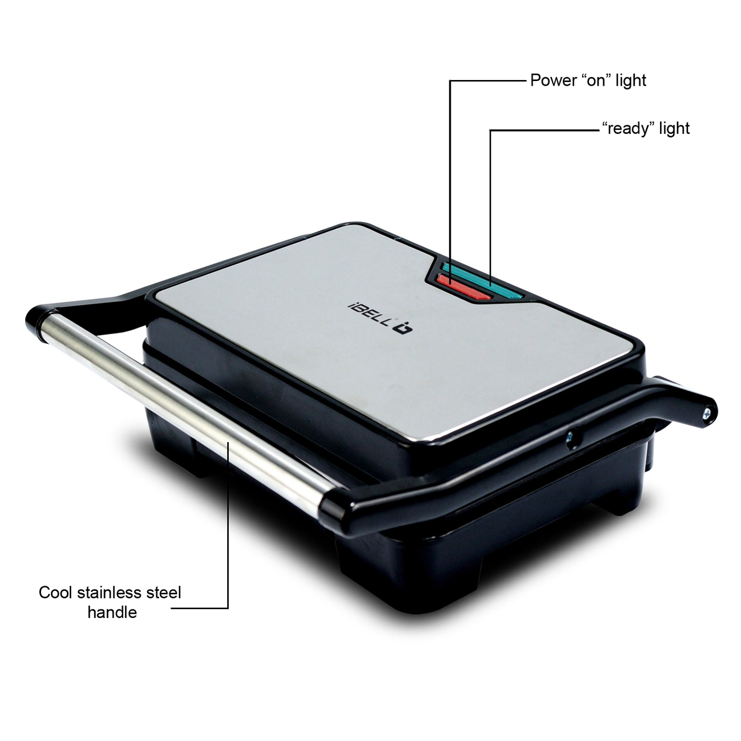 iBELL SM1515 Sandwich Maker with Floating Hinges, 1000Watt, Panini/Grill/Toast (Black)