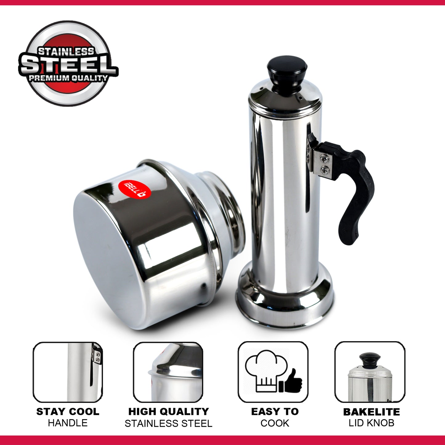 iBELL Stainless Steel Puttu Kudam - Silver