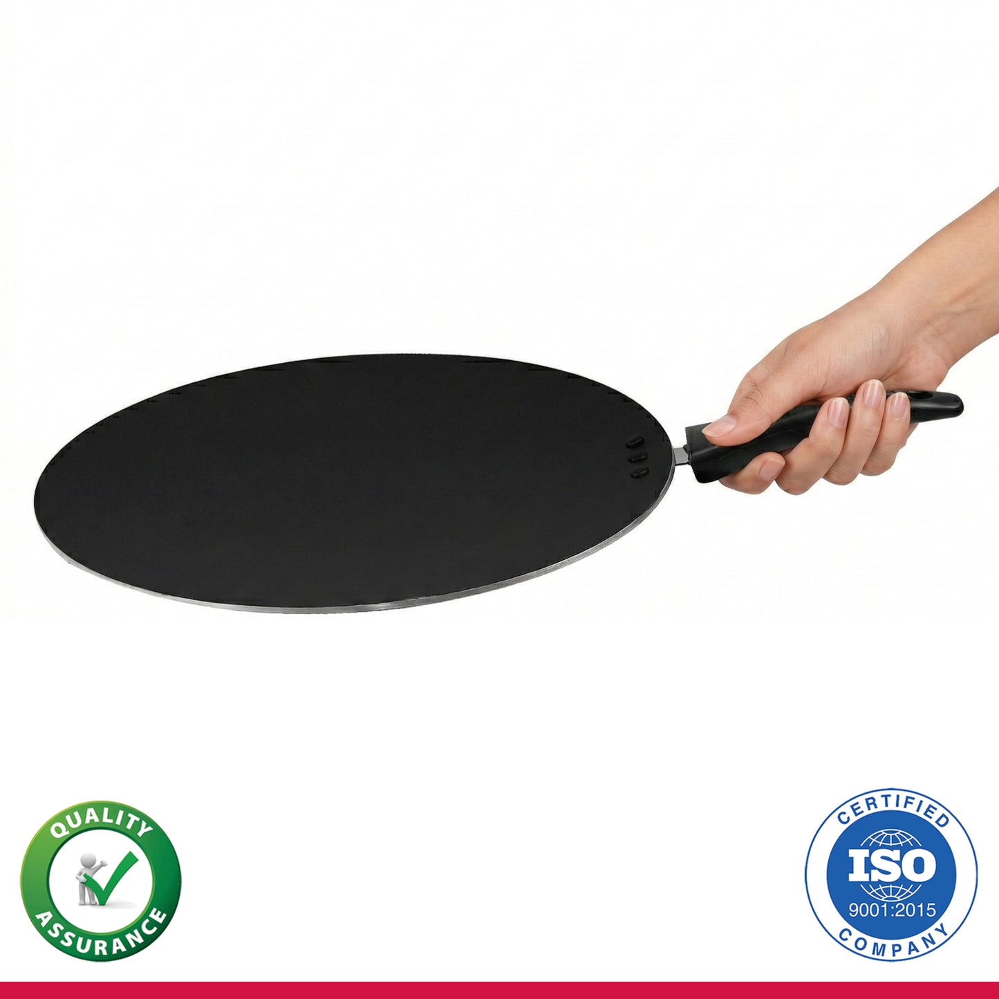IBELL 3-Layer Durable Aluminium Non-Stick Tawa 290mm | Big Dosa, Roti, Chapati & Pathiri Pan | Scratch-Resistant Interior | Even Heat Distribution | Black