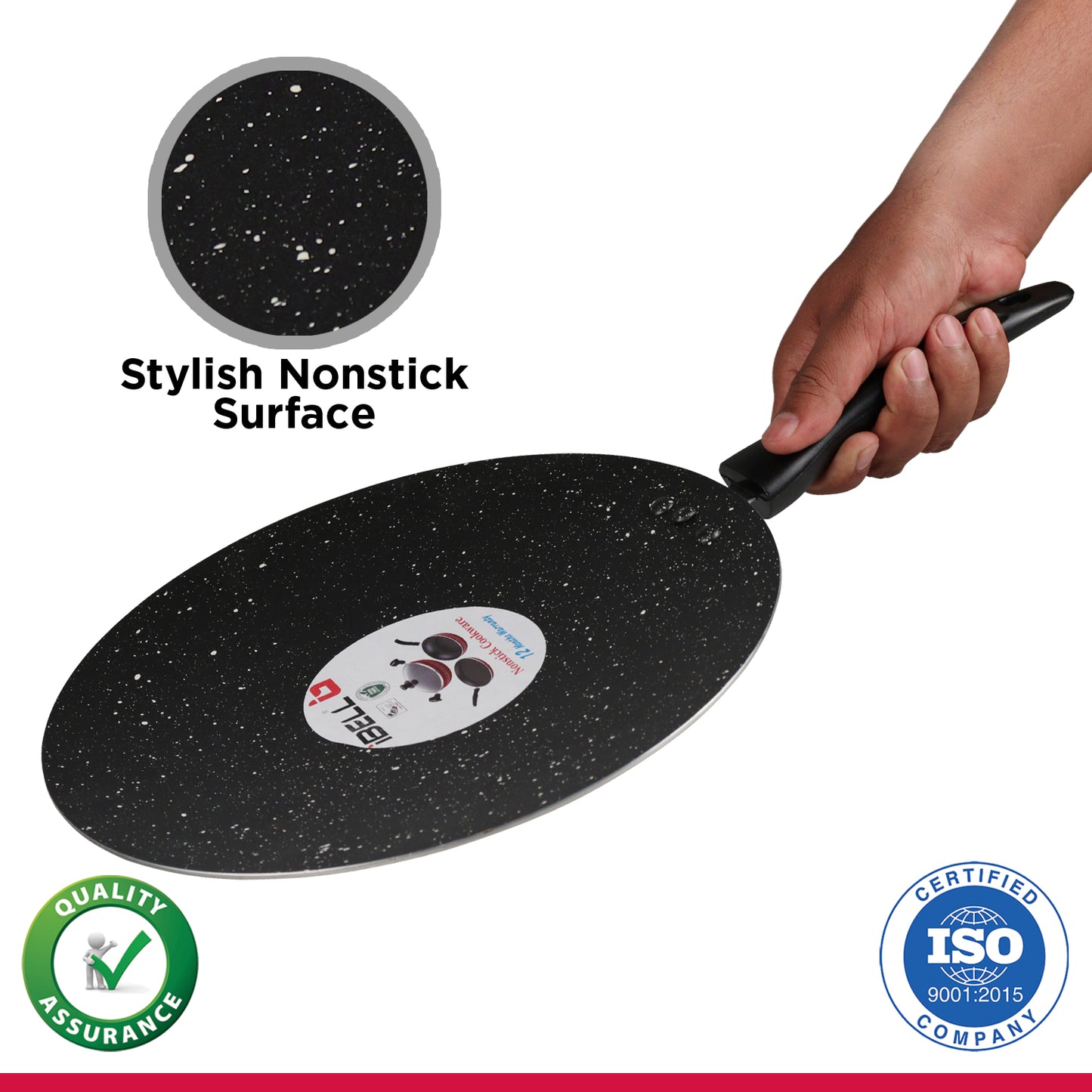IBELL 3 Layer Durable Aluminium Non Stick Tawa Pan for Dosa/Roti/Chapati (290MM) Black