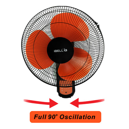 IBELL VIVA03WF High Speed Wall Fan with Remote, 3 Leaf, 406mm, Low Noise Motor (Orange in Black)