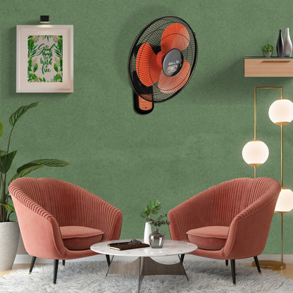 IBELL VIVA03WF High Speed Wall Fan with Remote, 3 Leaf, 406mm, Low Noise Motor (Orange in Black)