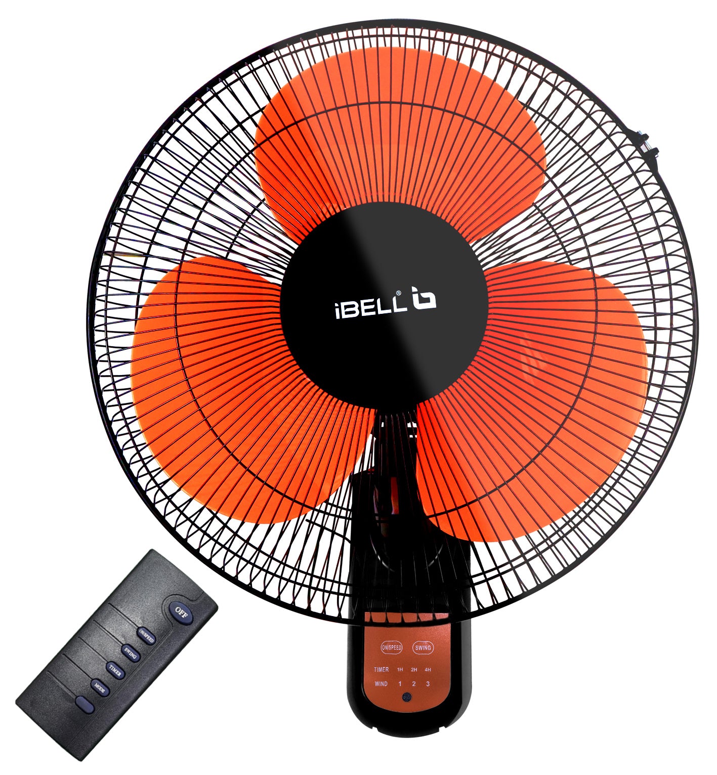 IBELL VIVA03WF High Speed Wall Fan with Remote, 3 Leaf, 406mm, Low Noise Motor (Orange in Black)