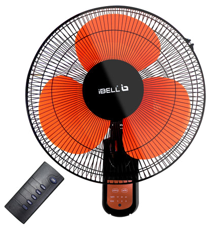 IBELL VIVA03WF High Speed Wall Fan with Remote, 3 Leaf, 406mm, Low Noise Motor (Orange in Black)