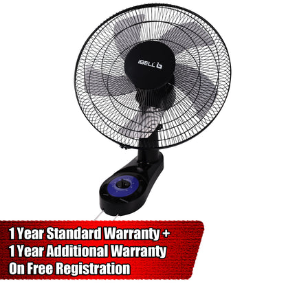 IBELL BLADE WF1980 Premium Wall Fan with 5 Leaf, Low Noise Motor,High Speed - Black, 9 inches