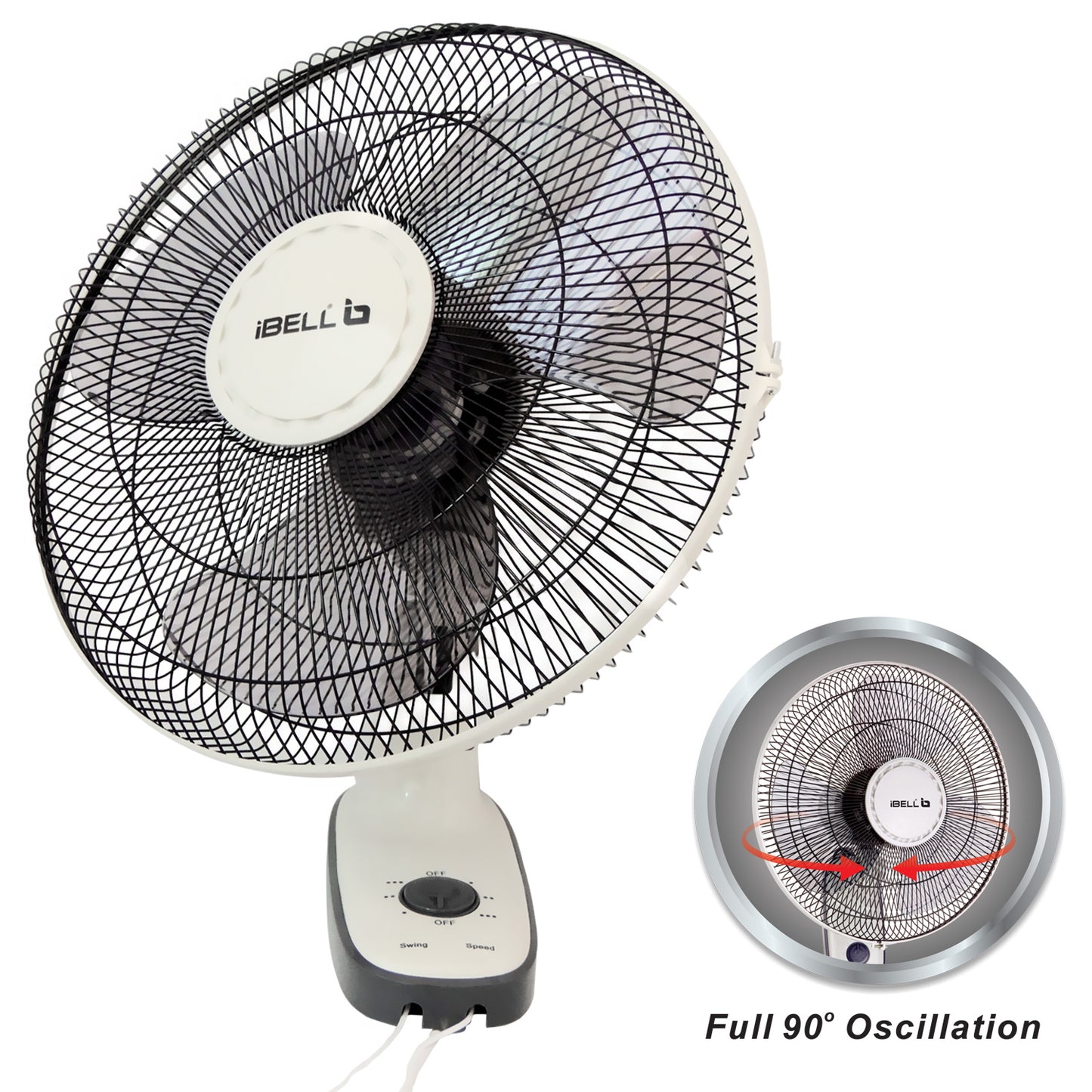 IBELL 9816WF High Speed Wall Fan with 3 Leaf, 406mm, Low Noise Motor (Ivory White)