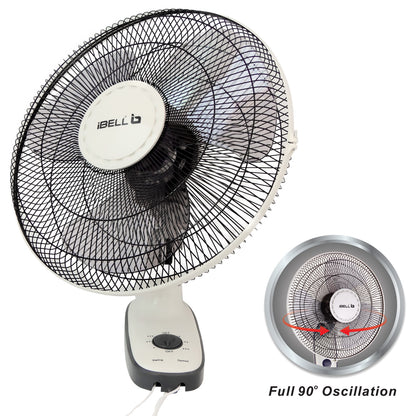 IBELL 9816WF High Speed Wall Fan with 3 Leaf, 406mm, Low Noise Motor (Ivory White)