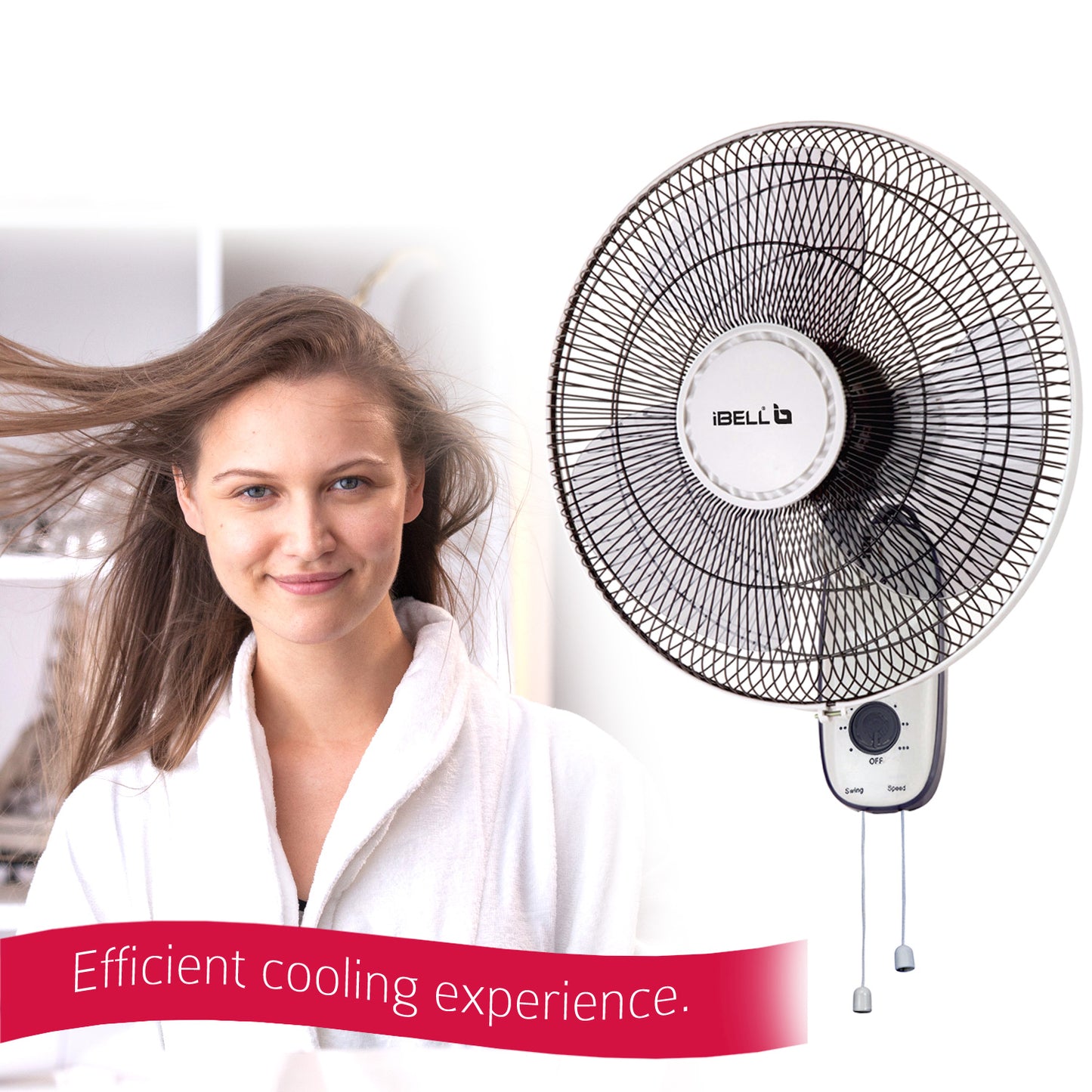 IBELL 9816WF High Speed Wall Fan with 3 Leaf, 406mm, Low Noise Motor (Ivory White)