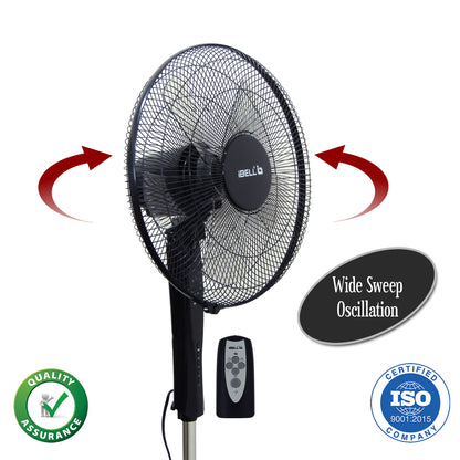 IBELL WINDP10 Pedestal Fan 5 Leaf with Remote and High Air Flow,406mm, 55W, High Speed, 100% Copper & Timer Function, Black