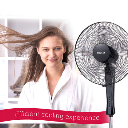 IBELL WINDP10 Pedestal Fan 5 Leaf with Remote and High Air Flow,406mm, 55W, High Speed, 100% Copper & Timer Function, Black