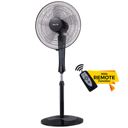 IBELL WINDP10 Pedestal Fan 5 Leaf with Remote and High Air Flow,406mm, 55W, High Speed, 100% Copper & Timer Function, Black