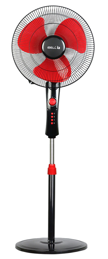 IBELL ZEPHYR03 400mm Pedestal Fan 55W High-Speed Copper Motor, 4 Star Energy Rated, 3 Speed Control, Adjustable Height, 2 Hour Timer, Durable Base (Red)