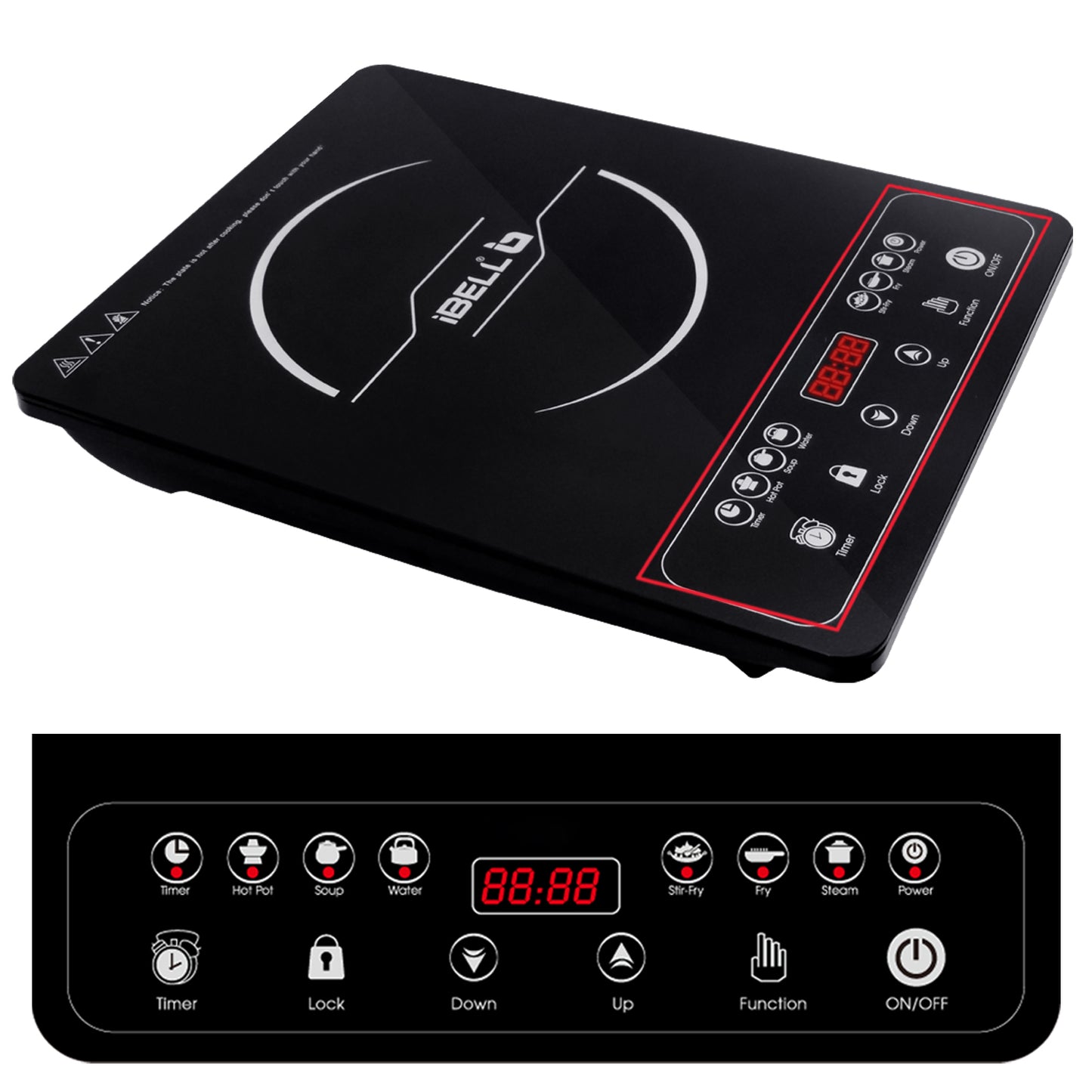 iBELL 20 YO Induction Cooktop 2000W with Full Touch Control, Auto Shut Off and over Heat Protection Black