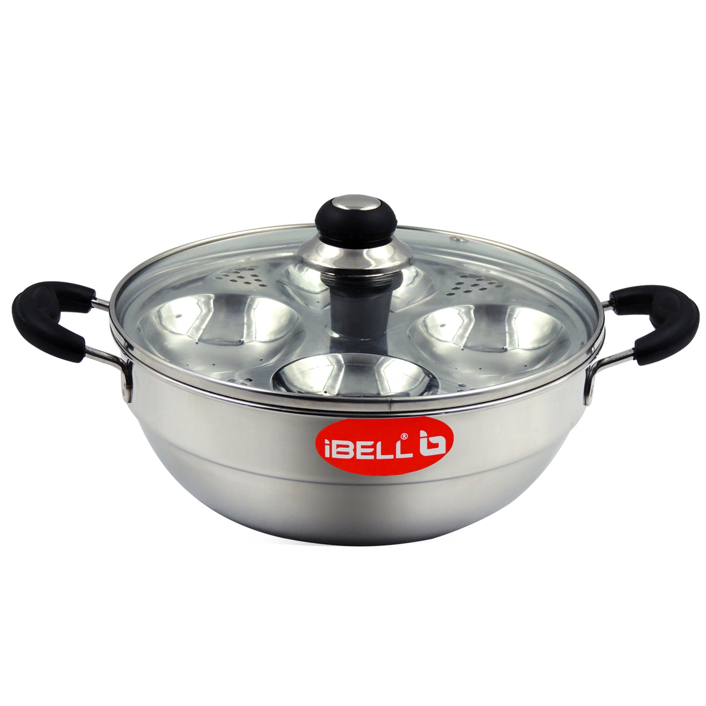 iBELL 2P08G Multi Purpose Kadai with Idli Maker Stainless Steel, 2 Plates 8 Idlies, with Glass Lid