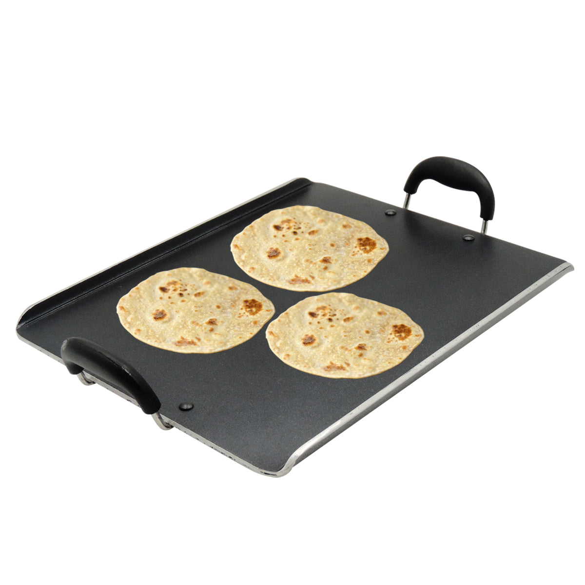 IBELL 3833DLX Non Stick Tawa, Dosa Roti Chapati Pathiri Tawa, Large Rectangular Aluminium Body with Bended Edge, 37.5cm x 31.5cm with 5mm Thickness (Black)