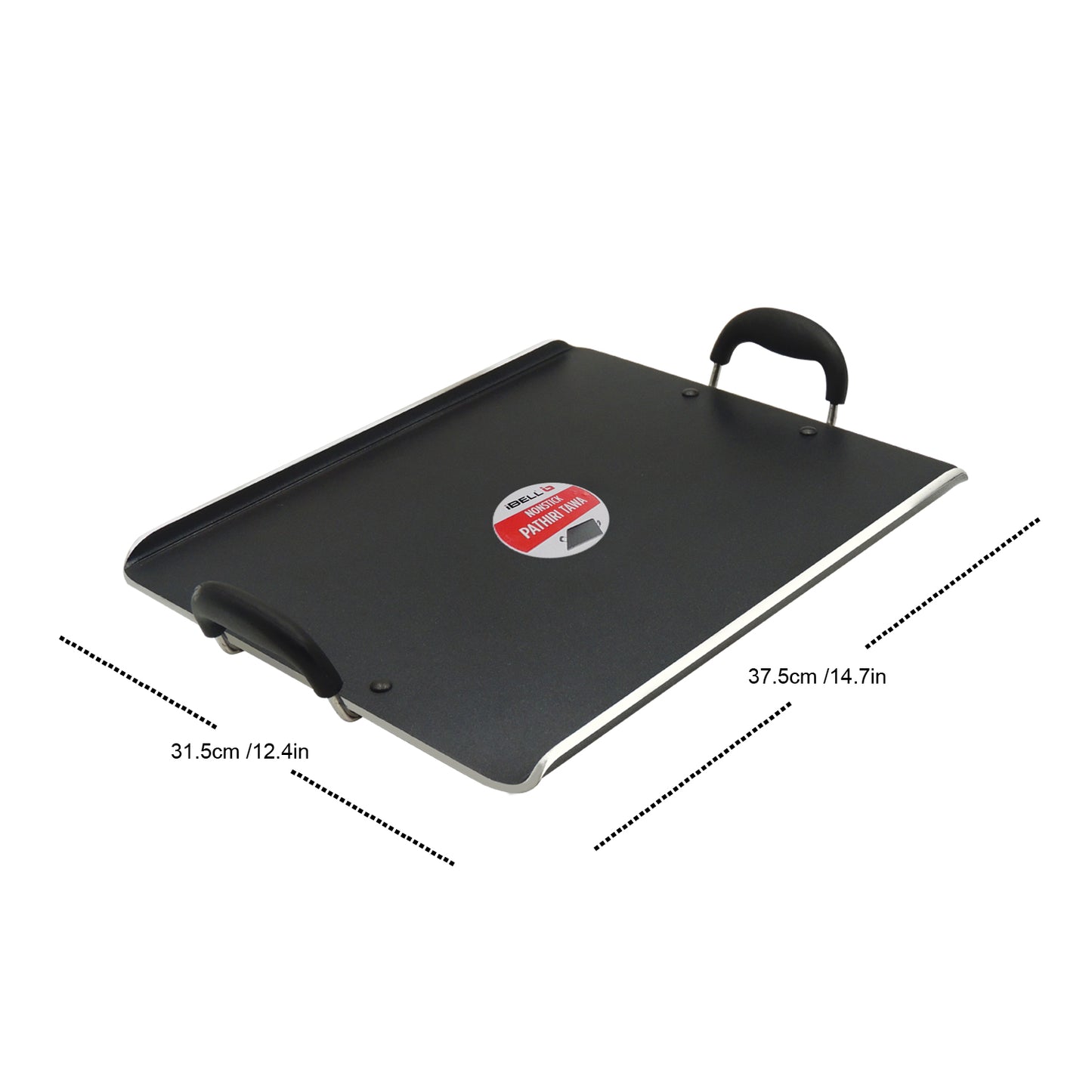 IBELL 3833DLX Non Stick Tawa, Dosa Roti Chapati Pathiri Tawa, Large Rectangular Aluminium Body with Bended Edge, 37.5cm x 31.5cm with 5mm Thickness (Black)