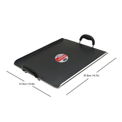 IBELL 3833DLX Non Stick Tawa, Dosa Roti Chapati Pathiri Tawa, Large Rectangular Aluminium Body with Bended Edge, 37.5cm x 31.5cm with 5mm Thickness (Black)