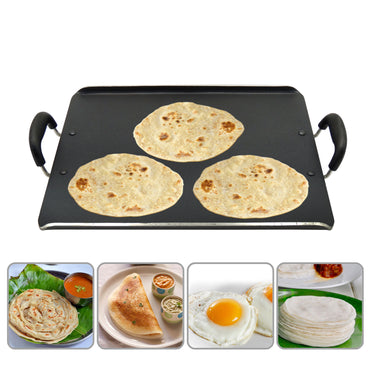IBELL 3833DLX Non Stick Tawa, Dosa Roti Chapati Pathiri Tawa, Large Rectangular Aluminium Body with Bended Edge, 37.5cm x 31.5cm with 5mm Thickness (Black)