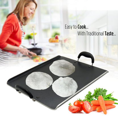 IBELL 3833DLX Non Stick Tawa, Dosa Roti Chapati Pathiri Tawa, Large Rectangular Aluminium Body with Bended Edge, 37.5cm x 31.5cm with 5mm Thickness (Black)