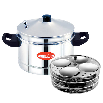 iBELL Stainless Steel Idly Cooker, Induction and Gas Stove Compatible Idli Maker (Silver; 16 Idlies) 4-Plates