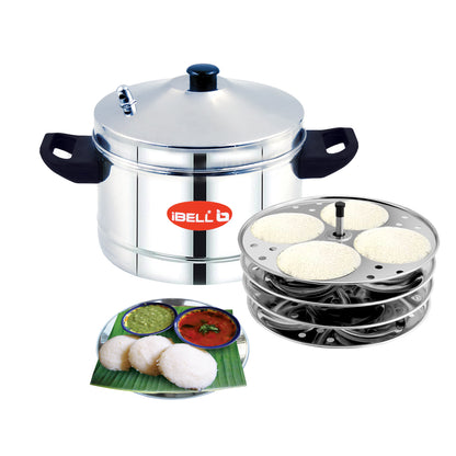 iBELL Stainless Steel Idly Cooker, Induction and Gas Stove Compatible Idli Maker (Silver; 16 Idlies) 4-Plates