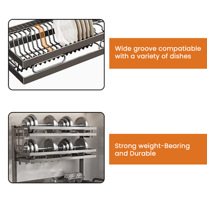 IBELL DR275 Over Sink Dish Rack for Kitchen, Bartan Stand for Drying, 2 Layer, Carbon Steel, Kitchen Organizer/Drainer Shelf/Utensils Storage (IBLDR275, Black), 27x75x80 cm