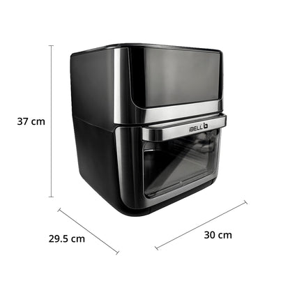 iBELL AF1270M 12L Air Fryer 2000W, 360° Turbo Hot Air Circulation & 10 Presets, Includes Rotisserie, Skewer Set, Rotating Mesh Basket & Crisper Tray. Auto-Off (BLACK)