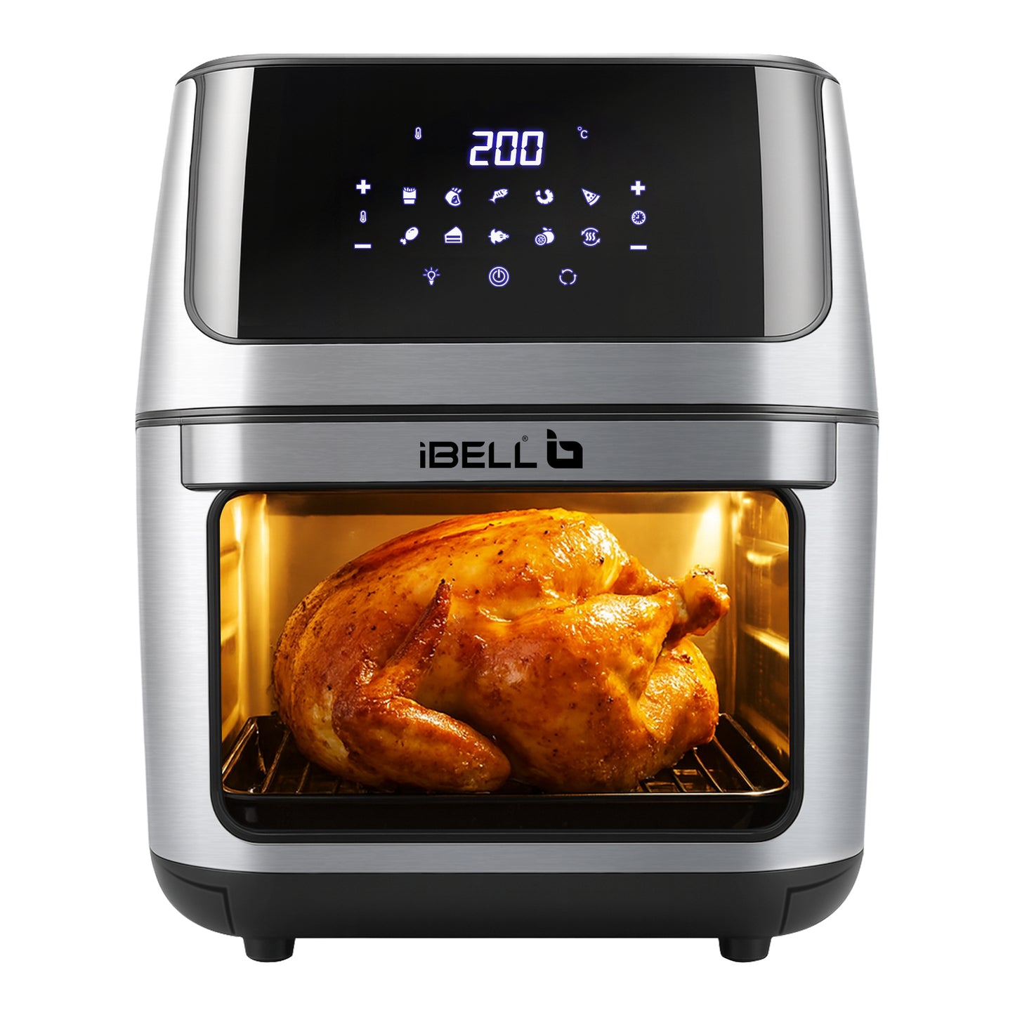 iBELL AF1270M 12L Air Fryer 2000W, 360° Turbo Hot Air Circulation & 10 Presets, Includes Rotisserie, Skewer Set, Rotating Mesh Basket & Crisper Tray. Auto-Off (BLACK)