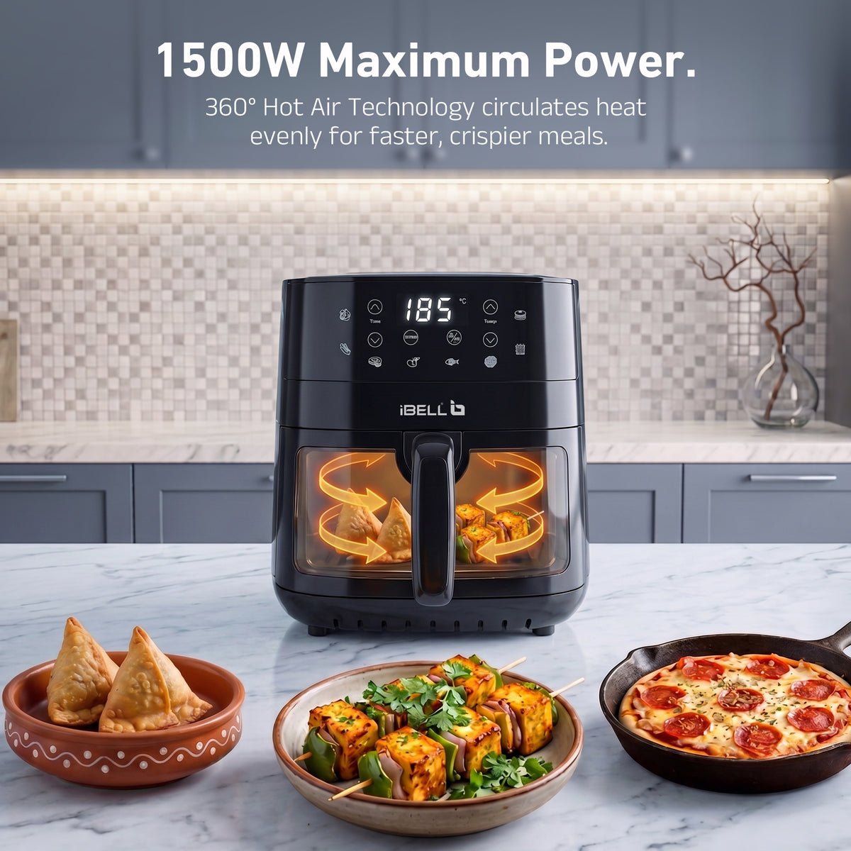 IBELL Air Fryer 4.2 L, 1500W Digital Air Fryer with Feather Touch Controls, Adjustable Temperature, Multi-Cook Options, Hot Air Circulation, Black