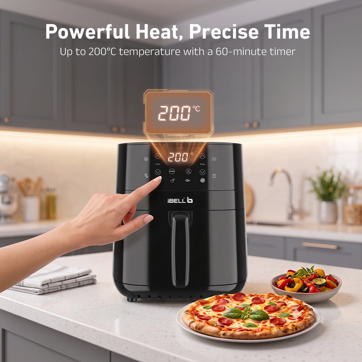 IBELL Air Fryer 4.2 L, 1500W Digital Air Fryer with Feather Touch Controls, Adjustable Temperature, Multi-Cook Options, Hot Air Circulation, Black