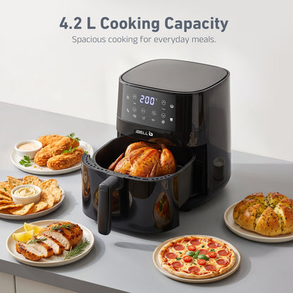 IBELL Air Fryer 4.2 L, 1500W Digital Air Fryer with Feather Touch Controls, Adjustable Temperature, Multi-Cook Options, Hot Air Circulation, Black