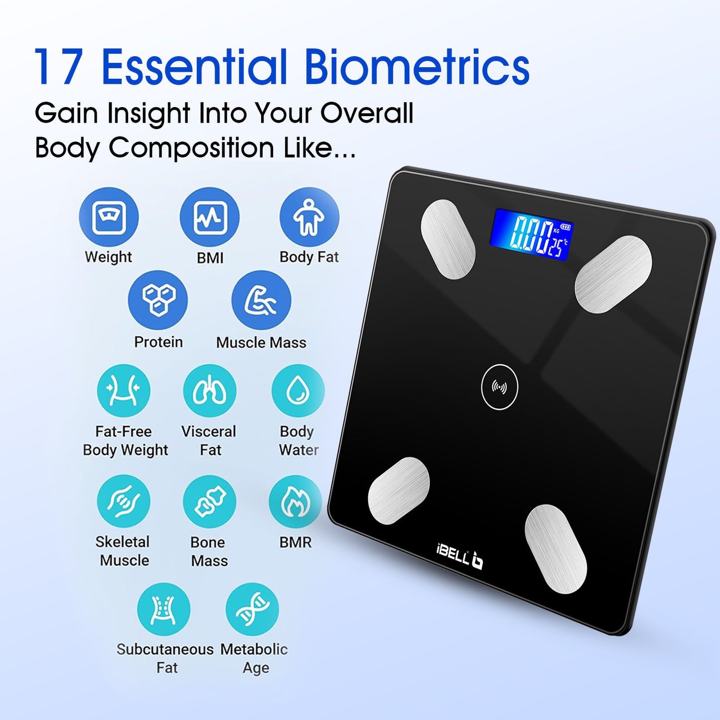 iBELL BS260BT Smart Weight Machine for Body weight, Weighing Scale with Bluetooth, Tempered Glass, LCD Display (Black)
