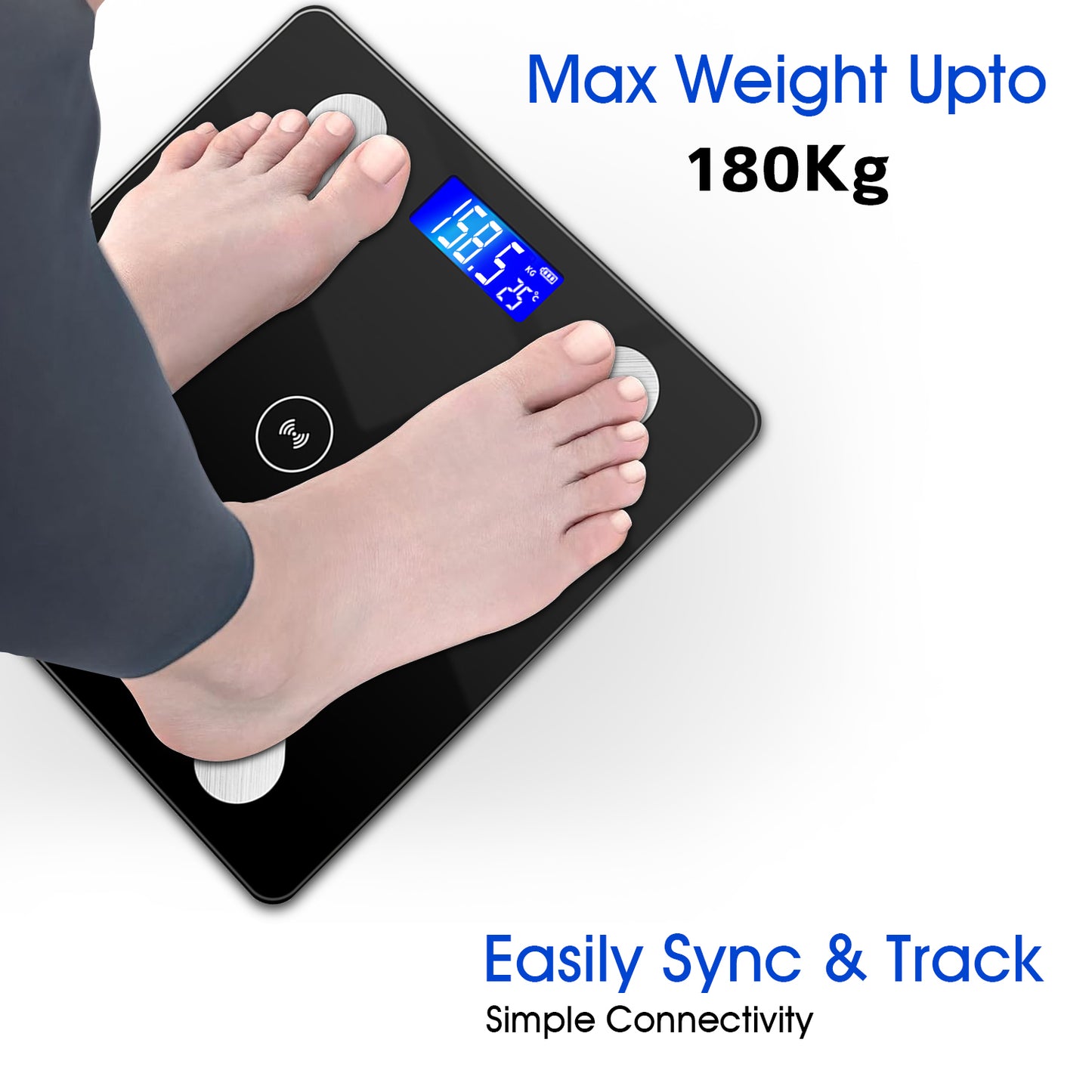 iBELL BS260BT Smart Weight Machine for Body weight, Weighing Scale with Bluetooth, Tempered Glass, LCD Display (Black)
